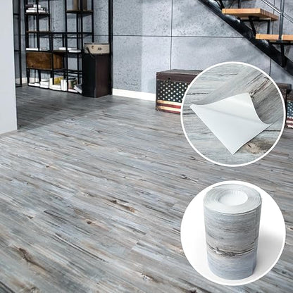 Art3d Wood Textured Peel and Stick Vinyl Floor Tiles, 40-Pack, Dust Grey