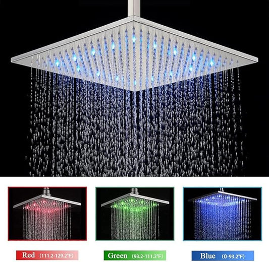 Shower System 12 Inch LED Square Showerhead Shower Faucet Set Shower Kit with Handheld Spray SUS304 Stainless Steel Shower Trim Kit Handheld shower with Rough-in Valve Brushed Nickle…