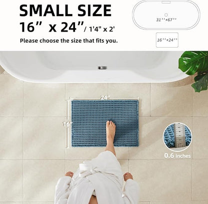 TYUU Waffle Bath Mat, Small Boho Bathroom Rugs Non Slip 24x16 Denim Blue | Super Absorbent Quick Dry Bath Rug, Non-Slip Backing, Soft Waffle Washable Farmhouse Bathroom Mats, Tub, Shower & Home Decor