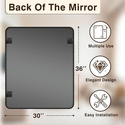Vanity Bathroom Mirror, 36”x30” Black Bathroom Mirror for Over Sink | HD Tempered Glass, Anti-Rust Frame, Vertical or Horizontal, Wall Mirrors for Bathroom Sink, Living Room, Entryway, Bedroom