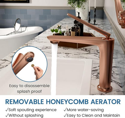 Bathroom Faucet Rose Gold, One Hole Single Handle Vessel Sink Faucet, Brass Bathroom Faucet for Vanity Sink Restroom Guestroom RVs