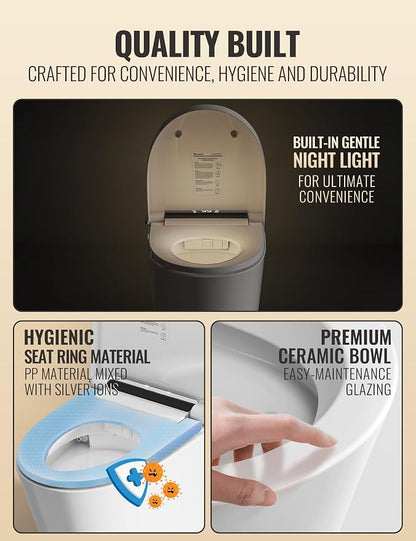 Smart Toilet with Bidet Built in, Luxury One Piece Elongated Bidet Toilet, Auto Open/Close/Flush, Foot Sensor Operation, Built-in Tank & Booster Pump, Heated Seat, Massage Wash, Night Light