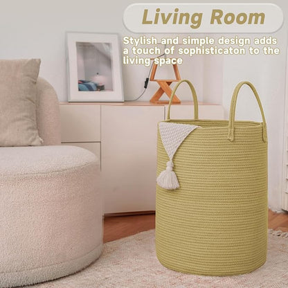 JMvicyroam 80L Cotton Rope Laundry Basket Hamper, Jute | Collapsible laundry basket, reinforced handles, freestanding, machine washable, holds 3-5 thick blankets, clothes or toys