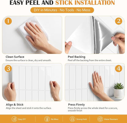 JOLOV 10 Pack Peel and Stick Backsplash Tiles, Waterproof 3D Stickers | Thicker self-adhesive 3D tile stickers for kitchen and bathroom walls; removable, waterproof and easy to install.