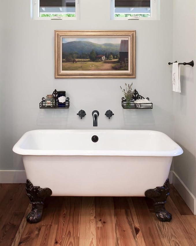 Wall Mount Tub Filler Matte Black, ARCORA Bathtub Faucet Long Spout Reach, 2 Cross Handles Wall Mounted Tub Faucet with Brass Rough in Valve Included