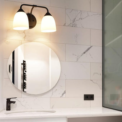 Black 2-Light Traditional Bathroom Vanity Light Fixtures Over Mirror, Modern Vanity Lights for Living Room, Standard E26 Base, Textured Black