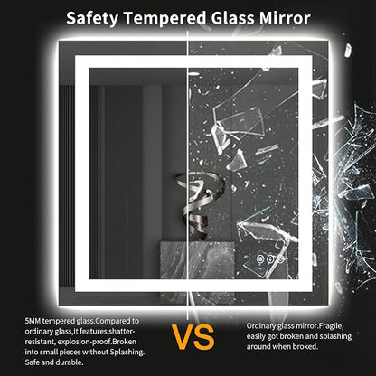 LOAAO 40"X38" LED Bathroom Mirror with Lights, UL Listed | Anti-Fog, Dimmable, 3 Color Temperature, Backlit + Front Lit, Memory Function, Tempered Glass