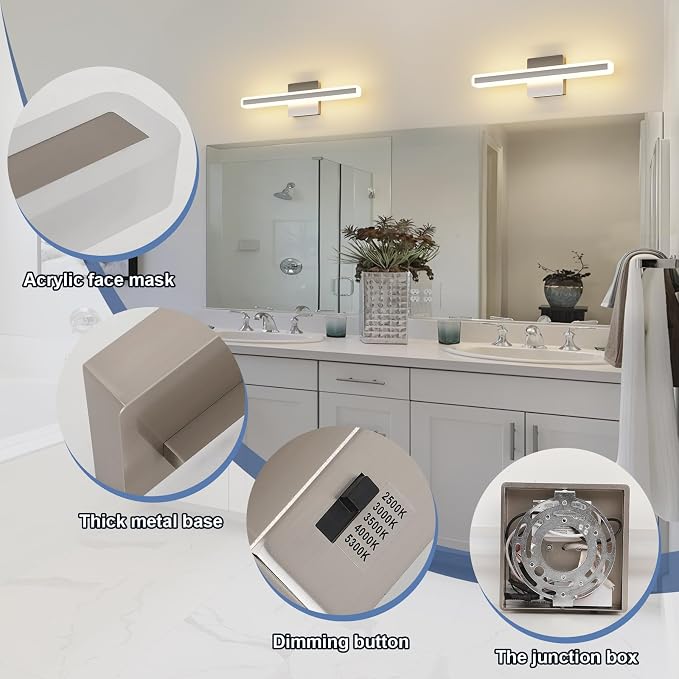 Modern Vanity Light 15.7 inch 16W Dimmable 5CCT Led Bathroom Light Fixture Over Mirror, Brushed Nickel Vanity Light for Bathroom Mirror Cabinets-ETL Certificated