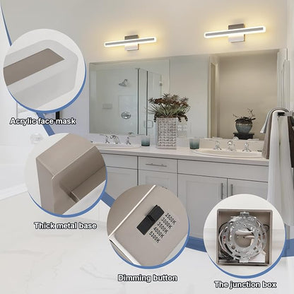 Modern Vanity Light 15.7 inch 16W Dimmable 5CCT Led Bathroom Light Fixture Over Mirror, Brushed Nickel Vanity Light for Bathroom Mirror Cabinets-ETL Certificated