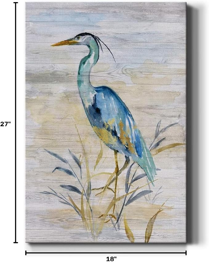 Renditions Gallery Animal Canvas Wall Art Paintings for Wall Decorations Blue Resting Heron Abstract Nature Wall Hanging Artwork Prints for Bedroom Living Room Office Kitchen - 18"x27" LT02
