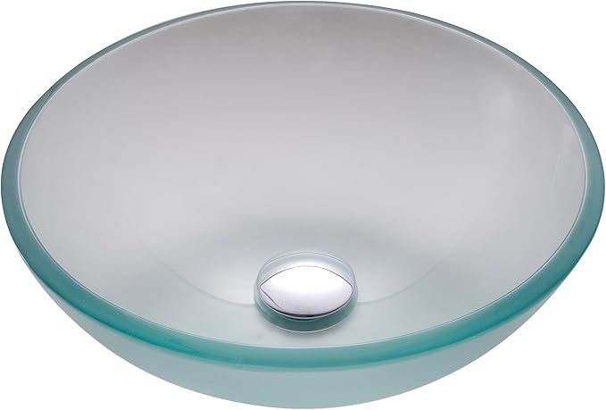 Kraus Frosted 14" Glass Vessel Bathroom Sink with PU-MR Satin Nickel