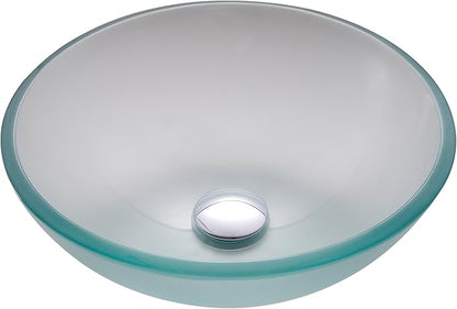 Kraus Frosted 14" Glass Vessel Bathroom Sink with PU-MR Satin Nickel