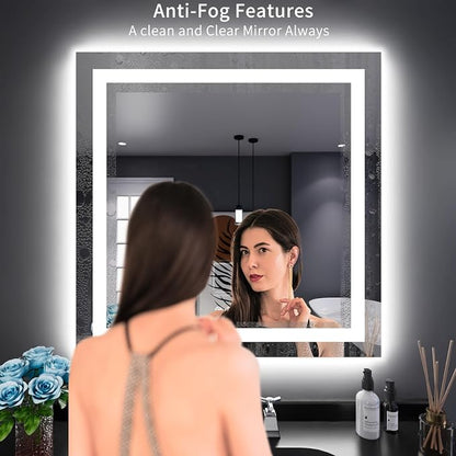 LOAAO 32"X32" LED Bathroom Mirror with Lights, UL Listed | Anti-Fog, Dimmable, 3 Color Temperature, Backlit + Front Lit, Memory Function, Tempered Glass