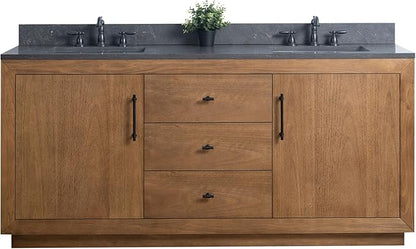 Vanity Art 72 inch Double Sink Bathroom Vanity, Vanity Cabinet with Doors and Shelf, Modern Wood Bathroom Vanity with Black Marble Top, Solid Wood Frame, 3 Functioning Drawers, VA70-72-DT-B