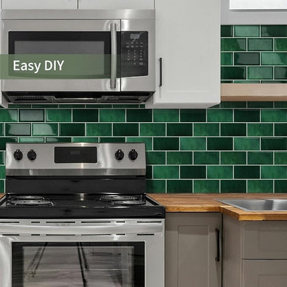 10-Sheet Thick Peel and Stick Kitchen Backsplash Tiles | 3D Subway Waterproof Self-Adhesive Wall Tile Stick on Backsplash for Kitchen and Bathroom(Dark Green,12.6"×10.6")