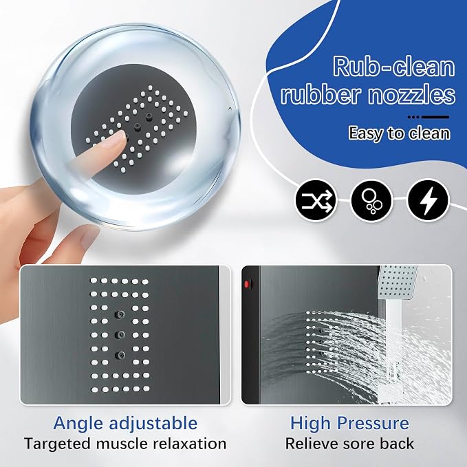 Shower Tower Panel System with LED Rainfall Shower Head, Stainless Steels Shower Tower System 2-in-1 Body Jets,Handheld Showerhead,Bathtub Filler Black-8127