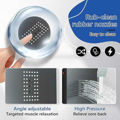 Shower Tower Panel System with LED Rainfall Shower Head, Stainless Steels Shower Tower System 2-in-1 Body Jets,Handheld Showerhead,Bathtub Filler Black-8127