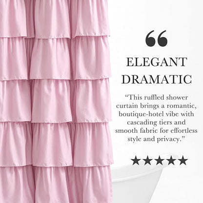 Seasonwood Pink Ruffle Shower Curtain Cute Girly Shower Curtain Farmhouse Vintage Handcrafted Rustic Decorative Fabric Shower Curtains for Bathroom, 72" x 72"