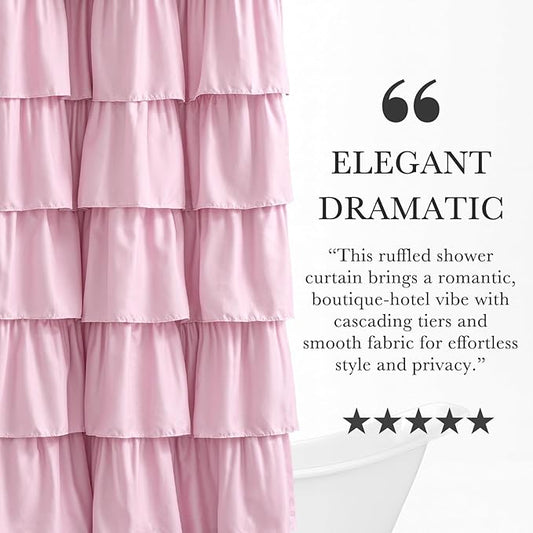 Seasonwood Pink Ruffle Shower Curtain Cute Girly Shower Curtain Farmhouse Vintage Handcrafted Rustic Decorative Fabric Shower Curtains for Bathroom, 72" x 72"