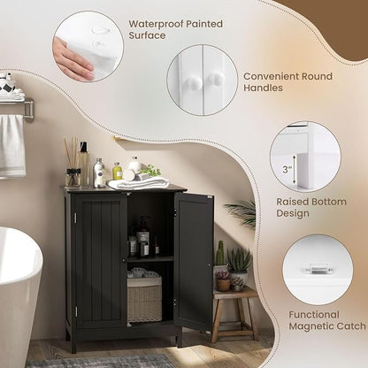 COSTWAY Bathroom Storage Cabinet, Freestanding Bathroom Organizers and Storage with Doors & Adjustable Shelf, Wooden Floor Cabinet for Home, Living Room, Entryway, Kitchen (Black) | Storage with Doors & Adjustable Shelf, Wooden Floor Cabinet for Home, ...