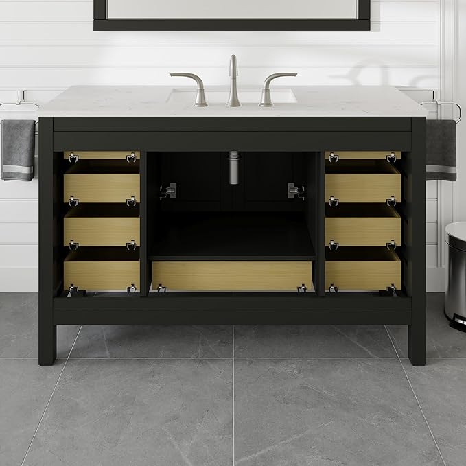 Eviva Aberdeen 54 in. Espresso Single Sink Bath Vanity with Carrara Quartz Top and Undermount Porcelain Sink