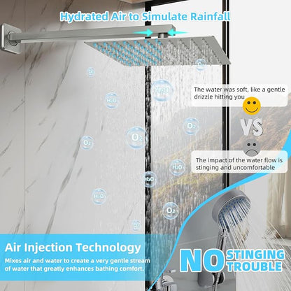 Bathroom Shower Faucet Set，12 Inch Rain Shower Head with Handheld Spray，Brass Shower Valve Trim Kit，Wall Mounted Square Rain Shower System (Brushed Nickel)