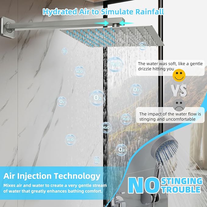 Bathroom Shower Faucet Set，10 Inch Rain Shower Head with Handheld Spray，Brass Shower Valve Trim Kit，Wall Mounted Square Rain Shower System (Brushed Nickel)