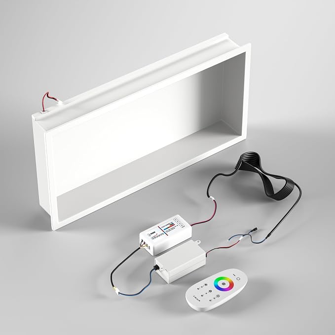 Stainless Led Shower Niche 24"x12" White RGB Light No Tile Needed | 304 stainless steel shower niche,recessed niche shower,Led driver & remote control included,dimmable,bathroom shower storage