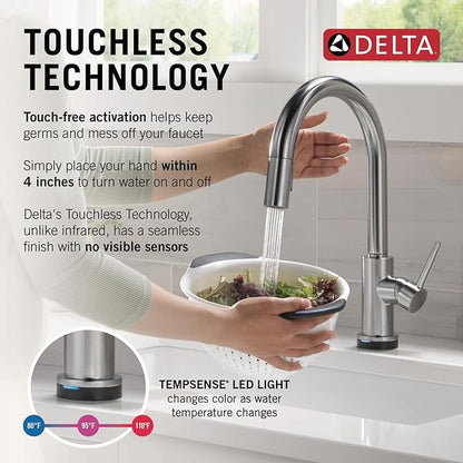 Delta Faucet Trinsic Touch Kitchen Faucet with Touchless Technology, Kitchen Faucet with Pull Down Sprayer, Brushed Nickel Kitchen Faucet, Touchless Kitchen Faucet, Arctic Stainless 9159TL-AR-DST