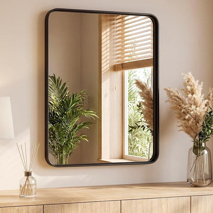 Sweetcrispy Bathroom Mirror 36x24 Inch, Vanity Mirror for Wall | Metal Framed Rounded Rectangle, Over Sink, Farmhouse, Restroom, Anti-Rust, Horizontal or Vertical Hanging, Black