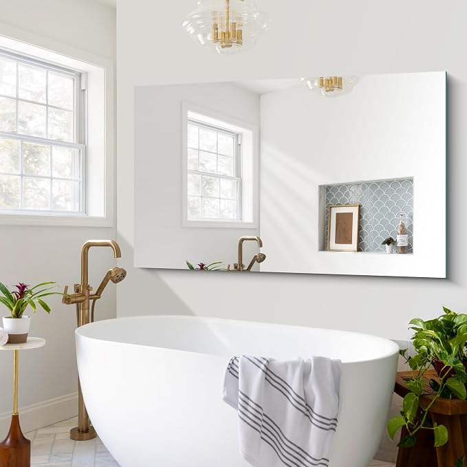 CILIBER Frameless Mirror, 60x36 Mirrors for Wall, Large Bathroom Mirror for Over Sink, Rectangle Frameless Vanity Mirror with Polished Edge, 3mm Tempered Glass, Hangs Horizontally or Vertically