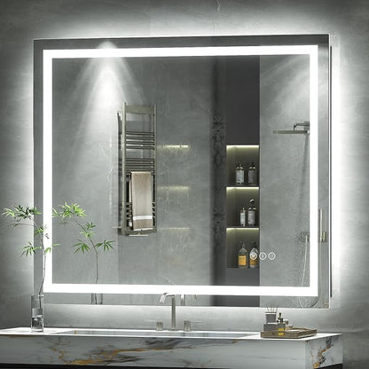 40x38 LED Lighted Bathroom Mirror for Vanity Wall | Front Light and Backlit, Anti-Fog, Memory, 3 Color, Tempered Glass, Dimmable, Rectangular, UL, Horizontal/ Vertical Mounted