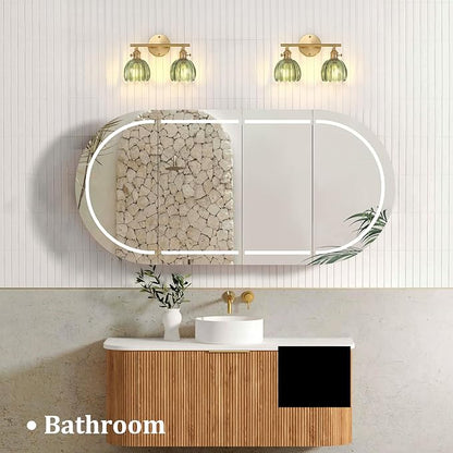 Bathroom Light Fixtures, 2-Light Brass Vanity wall Light Over Mirror with Green Tulip Glass Shade for Bedroom Living Room (Bulb Not Included)