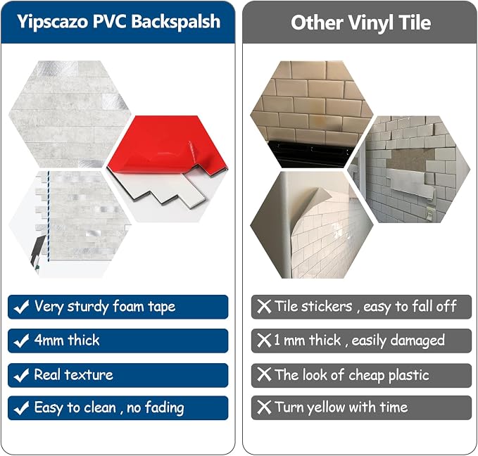 10 - Sheet Peel and Stick Backsplash Wall Tile, PVC Kitchen Backsplash, Stick on Tiles for Backsplash Kitchen (12'' X 12'', White Gray)