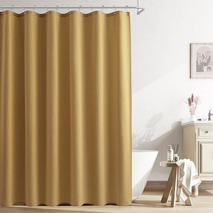 Gold Linen Shower Curtains 78 Inches Long, Tall Country Boho Farmhouse Shower Curtains for Bathroom Natural Cloth Weighted Fabric Bath Curtain with Hooks, 72x78