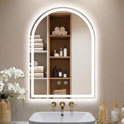 Arched LED Lighted Bathroom Mirror with Lights 20"x28"Smart Anti-Fog | Dimmable 3 Color Modes, Backlit and Front Lit, Memory Function, HD Tempered Glass,Touch Sensor