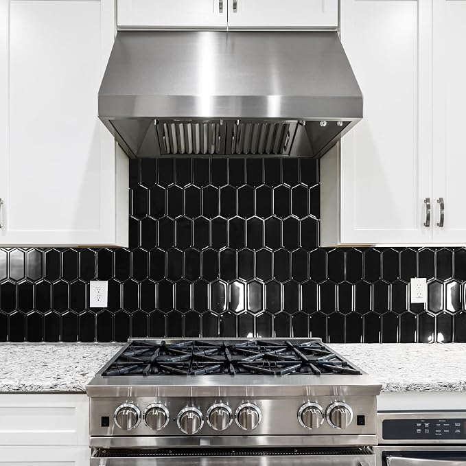 Art3d Hexagon Tile Peel and Stick Backsplash, 10-Pack, 12 x 12 Inch, Black | Superior Thickness, Reliable Adhesion, Warp Resistant, Minimalist Style, Easy to Install, for Kitchen Countertops, Bedroom
