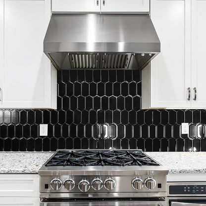 Art3d Hexagon Tile Peel and Stick Backsplash, 10-Pack, 12 x 12 Inch, Black | Superior Thickness, Reliable Adhesion, Warp Resistant, Minimalist Style, Easy to Install, for Kitchen Countertops, Bedroom