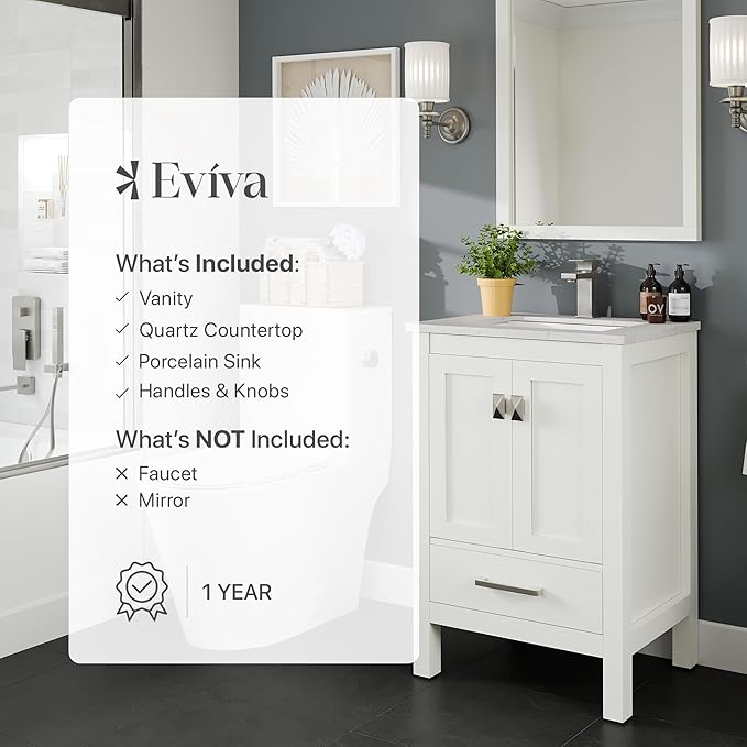 Eviva London 24 in. White Single Sink Bath Vanity with Carrara Quartz Top