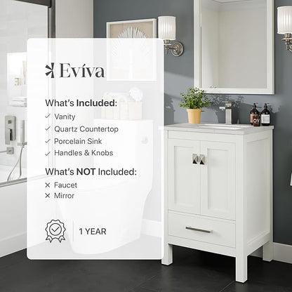 Eviva London 24 in. White Single Sink Bath Vanity with Carrara Quartz Top