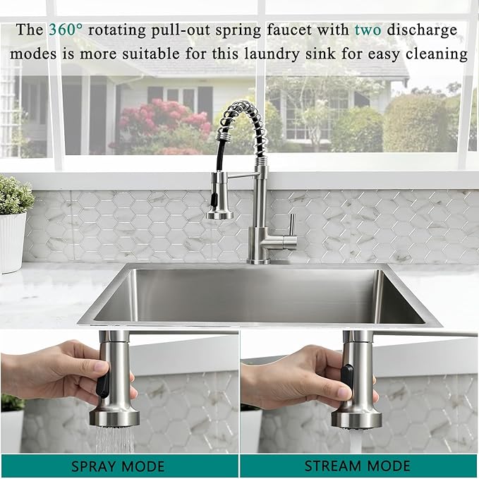 25 Inch Drop In Utility Sink with Faucet, 25"x22"x12" Drop In Laundry Sink 16 Gauge Stainless Steel Utility Sink 12" Deep Single Bowl Laundry Room Sink