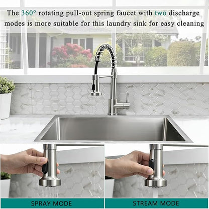 25 Inch Drop In Utility Sink with Faucet, 25"x22"x12" Drop In Laundry Sink 16 Gauge Stainless Steel Utility Sink 12" Deep Single Bowl Laundry Room Sink
