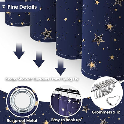 Amaredom Star Shower Curtain, Celestial Shower Curtain for Bathroom, Waterproof Fabric Shower Curtain Set, Bathroom Decoration with 12 Hooks 72x72 Inches