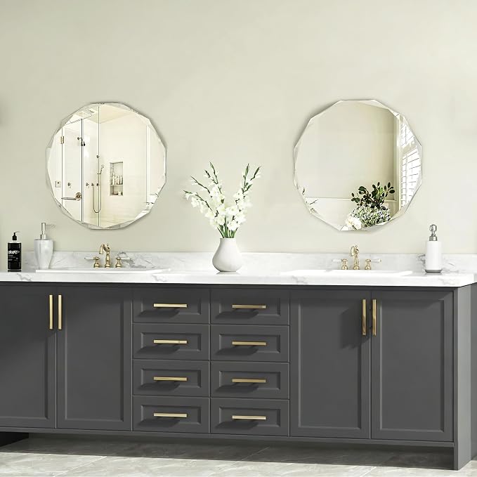 20x20 Inch Bathroom Mirrors for Over Sink, Round Frameless Mirrors for Wall | Beveled Bathroom Mirror, Bathroom Vanity Circle Mirror for Bedroom Living Room Entryway Home Decor