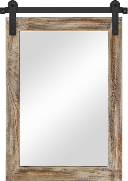 COGOOD Farmhouse Bathroom Mirrors for Over Sink - 30 x 22 Striped Brown | Rustic Barn Door Wood Framed Vanity Mirror for Entryway, Living Room, Bedroom, Dresser Wall Decor