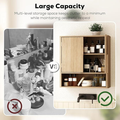 RUSTOWN Wall Mounted Bathroom Cabinets with Rounded Edges & Curved Handles | Adjustable Shelf, 3-Tier Over The Toilet Storage Cabinets, Modern Medicine Cabinet for Laundry Kitchen Living Room
