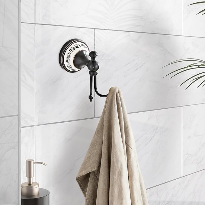Double Wall Mounted Coat Hooks for Hanging Towels, Clothes & Robes | Metal Double Hooks, Antique Black Horn-Shaped Curved Towel Hooks YIGUANXIN