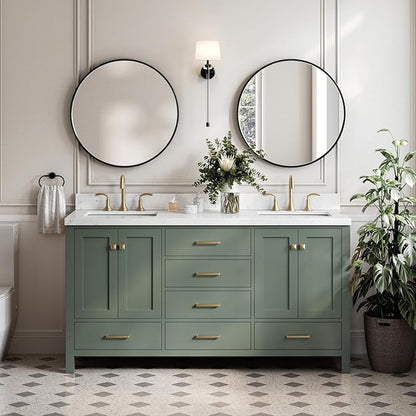 ARIEL Cambridge 66 Inch Double Rectangle Sink Bathroom Vanity with Carrara White Quartz Countertop 1.5 Inch in Vintage Green