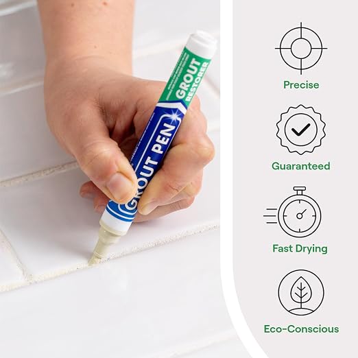 Grout Pen Ivory Tile Grout Paint Marker - Narrow 5mm Tip (7mL) - 3 Pack | Waterproof Grout Refresh Restorer for Kitchen & Bathroom, Colorant and Sealer Pens for Cleaner Looking Grout Lines - Ivory