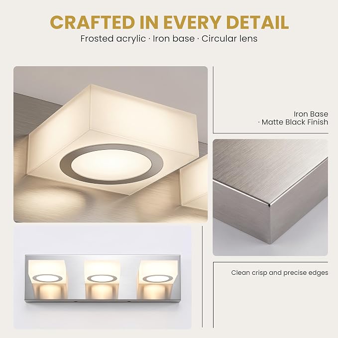 Bathroom Vanity Light, 3-Light 16 Inch Brushed Nickel 5CCT 2700-6500K LED Bathroom Light Fixtures Over Mirror, Vanity Lighting Modern Bath Wall Sconce for Mirror Bedroom Living Room